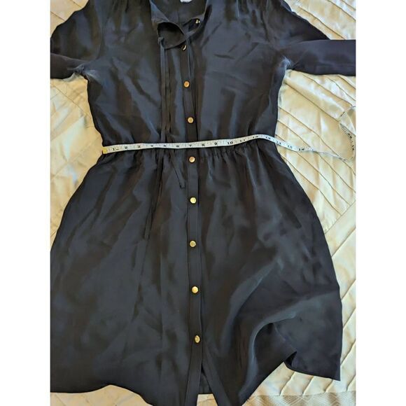 Amanda uprichard black silk button front dress elastic waist 3/4 sleeve sz s euc - Picture 5 of 6